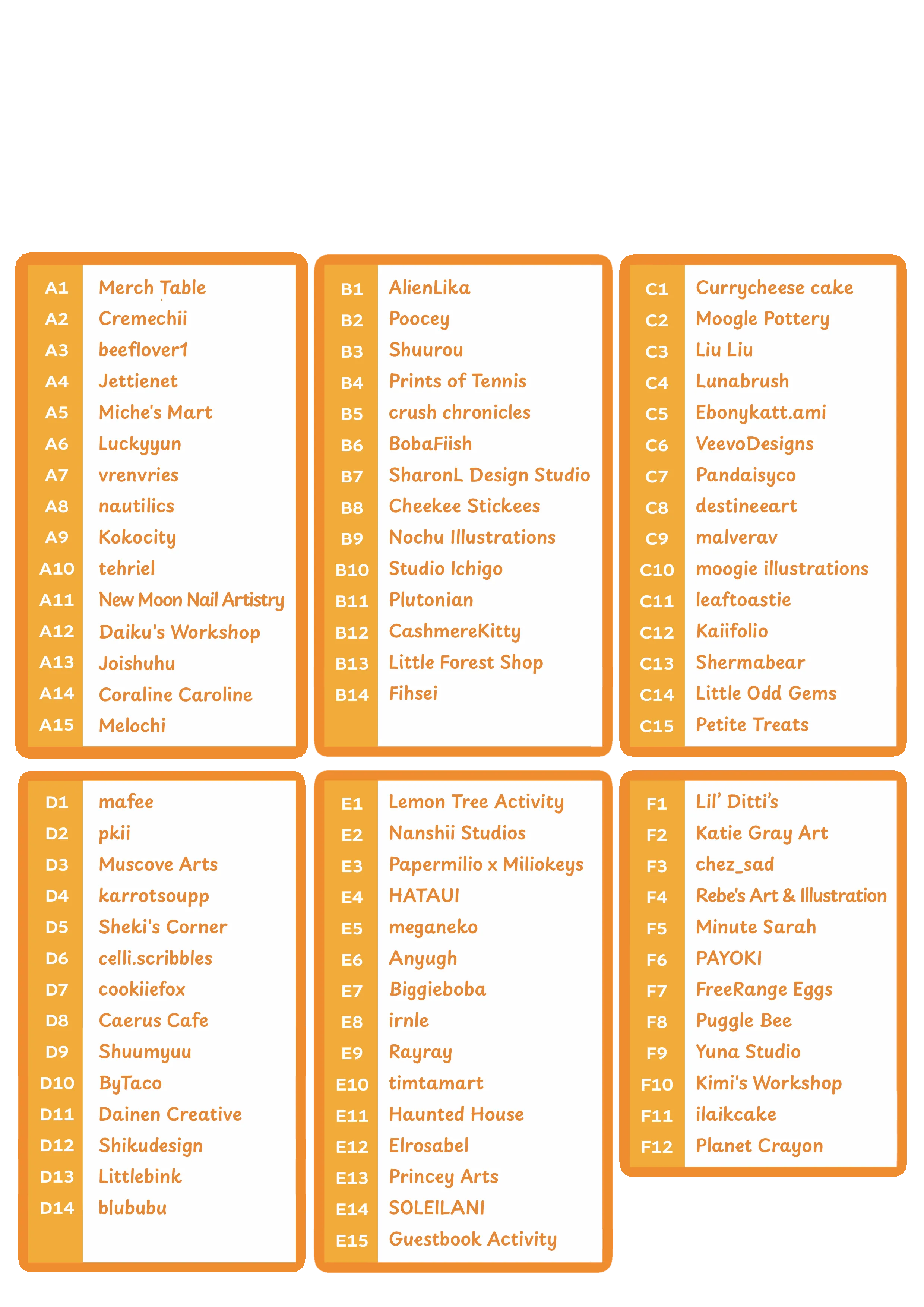 Artist booth assignments