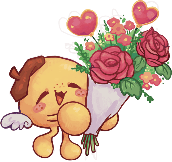 Val-san holding a bouquet of roses